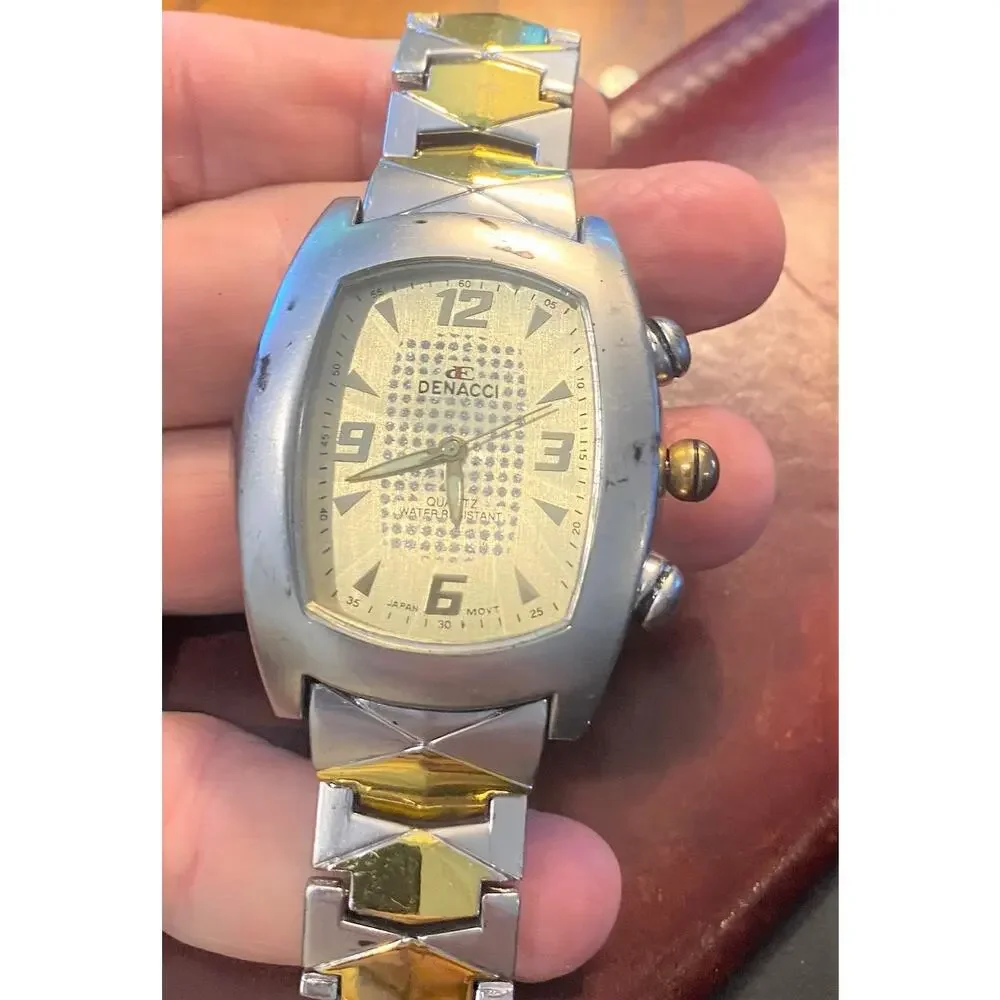 Men's Large 40mm Two Tone Denacci Watch, Thick Case